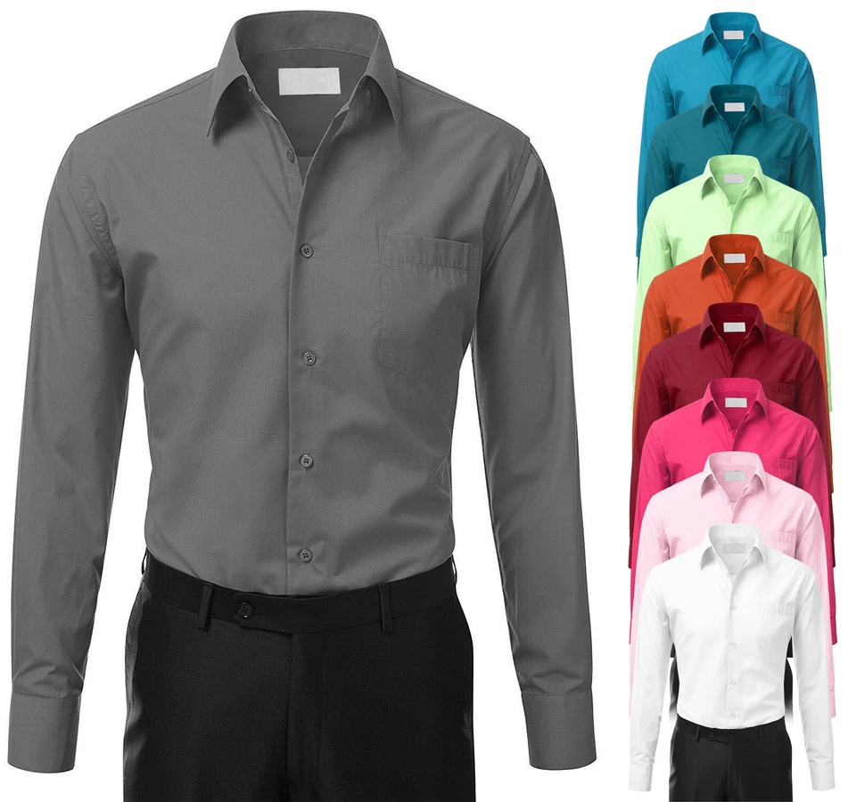 Camisa de vestir clásica de puño convertible formal con botones calce a medida para hombre Foto 1 de 1