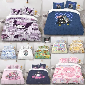 Cartoon Family Duvet Cover Pillowcase Kitty Cat Kuromi Bedding Set Pillow Case - Picture 1 of 14