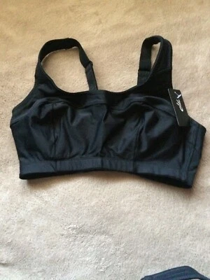 Elila 36E/DD Black Microfiber Soft Cup Sports Bra Style 1620 NWT - Image 1 of 4