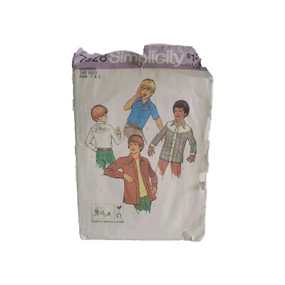 Simplicity Sewing Pattern #7028 Boys Shirt Size 7 & 8 Vintage - Image 1 of 4