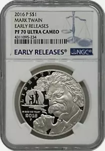 :2016-P $1 Mark Twain Commemorative Silver Dollar NGC PF70UC Rarity R3 Top-Pop - Picture 1 of 2