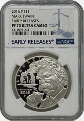 :2016-P $1 Mark Twain Commemorative Silver Dollar NGC PF70UC Rarity R3 Top-Pop - Image 1 of 2