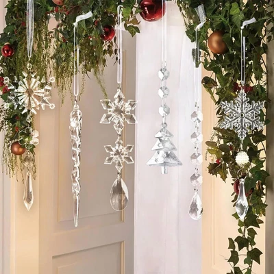 26 Stück Weihnachtsbaumschmuck Schneeflocke Eiszapfen Eistropfen Anhänger Deko - Bild 1 von 4