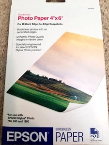 NEW SEALED Epson Glossy Photo Paper Borderless 20 Sheets 4 x 6 Inches S041458 - Picture 1 of 2