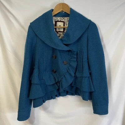 Elevenses~Anthropologie Turquesa Capucha Cuello Abrigo Recortado Foto 1 de 4