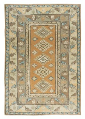 6.7x9.4 Ft Modern Handmade Turkish Milas Rug, 100% Wool and Natural Dyes - Image 1 of 4