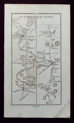 IRLANDA, ULSTER, DOWNPATRICK, LISBURN, hoja de ruta antigua, Taylor & Skinner 1783 Foto 1 de 4