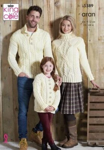 King Cole Aran Knitting Pattern Sweaters and Cardigan 5589 - Picture 1 of 2