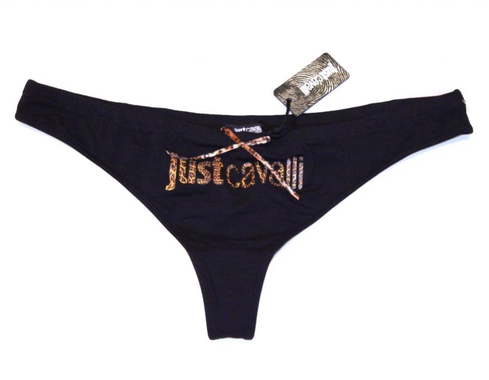 Roupa íntima JUST CAVALLI TANGA preta logotipo LEOPARDO GRAVATA ARCO (G) - Imagem 1 de 1