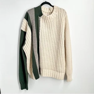 Sacai 100% Wolle Streifen Zopfmuster Reißverschluss Pullover Creme Grün Grau NEU XXL - Bild 1 von 11