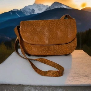 Western Embossed Leather Geometric Design Crossbody Shoulder Bag Purse Tote - Picture 1 of 11