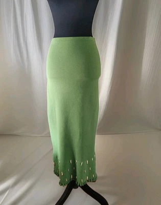 SANDRO Long Green Knit Skirt Fish Charms Slit Minimalist Stretch Size 38/US 6  - Image 1 of 4