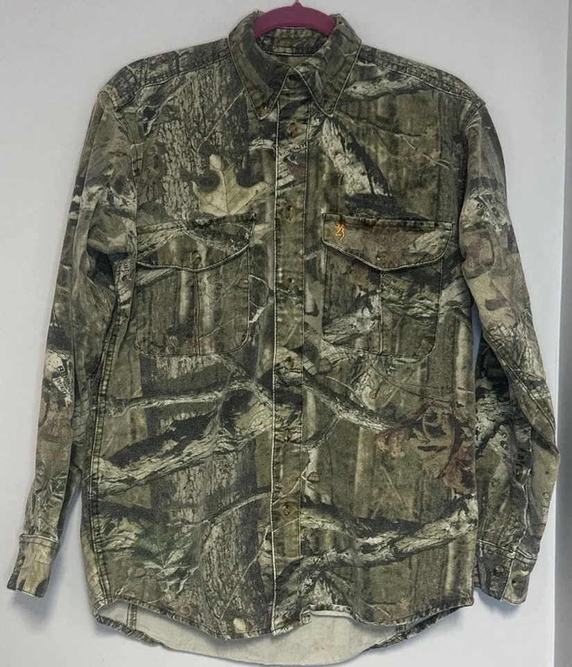 Browning Men’s Long Sleeve Button Up Camo Realtree Infinity Shirt 100% Cotton Sm - Image 1 of 4