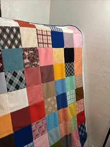 Vintage 70’s Crazy Patchwork Handmade Colorful Quilt 78" x 50" - Bild 1 von 9