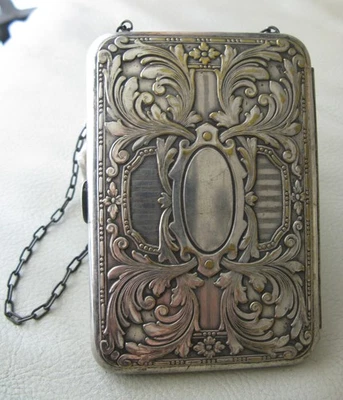 Antique Art Nouveau Floral Silver Card Case /Bill Holder Purse #4 - Image 1 of 4
