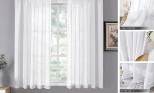  Kurze transparente Vorhänge Leinen strukturiert Schlafzimmer 54" B x 45" L (2er Pack) weiß - Bild 1 von 8