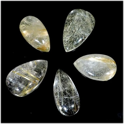 Wholesale Lot 73.90 Ct Natural Prehnite Rutile Quartz Pear Cabochon Gemstone t49 - Image 1 of 2
