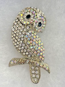 Off Park schillernder und schwarzer Kristall silberfarben Eule Brosche Anhänger süß JTV - Bild 1 von 3