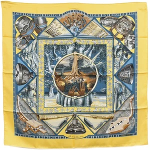 HERMES 100% Silk Carre 90 Scarf Au son du tam tam Yellow Multicolor - Picture 1 of 15