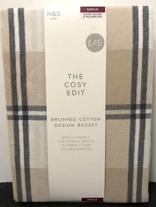 M&S COSY EDIT BRUSHED COTTON SINGLE DUVET COVER & PiILLOWCASE BEDSET - BNWT - Picture 1 of 4