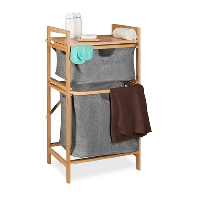 Wäschekorbregal Wäscheablage Bambus Wäschekorb Bad Wäschebehälter ausziehbar - Bild 1 von 4