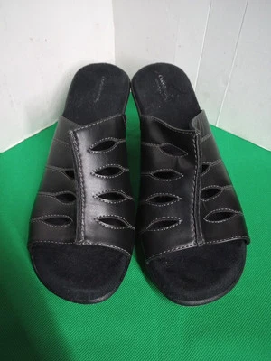 Croft & Barrow Aliana 滑动露趾懒人鞋跟凉鞋黑色 8.5 M  — 第 1/4 张图片