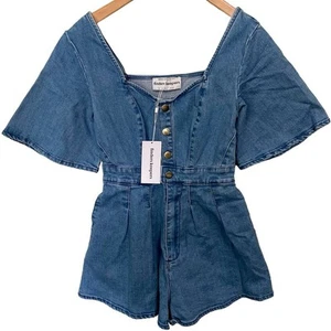 Finders Keepers Denim Playsuit Western Flirty Pleated Womens size 0-2 XS NEW - Picture 1 of 14