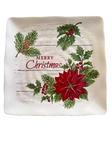 Maxcera Speiseteller Keramik eckig gewellt Weihnachten Stechpalme Weihnachtsstern - Bild 1 von 3