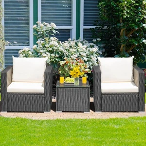 3PCS Rattan Patio Conversation Furniture Set Outdoor Sofa Set w/ Cushions - Picture 1 of 10