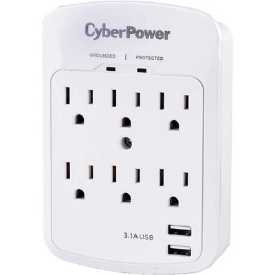 CyberPower P600WU 6-Outlet Professional Surge Protector (White, Wall Tap) - Image 1 of 3
