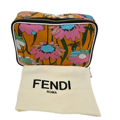FENDI Zucca Zip-around Clutch Pouch Bag Flower Canvas Leather Orange GHW 36TA313 - Image 1 of 4