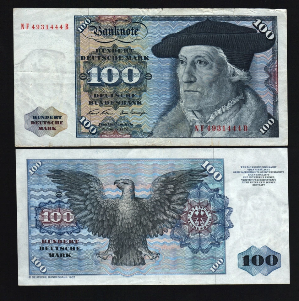 GERMANY 100 MARKS P-34-A 1970 MUNSTER EAGLE EURO XF RARE CURRENCY BILL BANK NOTE - Image 1 of 1