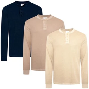 Camiseta de diseñador para hombre Henley cuello tejido gofre manga larga cuello abuelo - Imagen 1 de 49