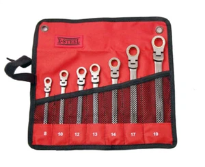 X-Steel Cr-V 7pc Flexible Ratchet Combination Ring Open End Spanner Set(8-19mm) - Picture 1 of 4