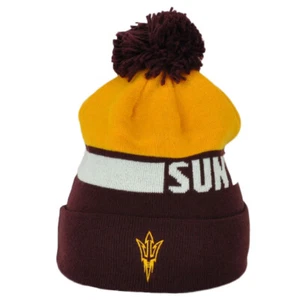 NCAA Adidas Arizona State Sun Devils KW69Z Pom Pom Cuffed Beanie Knit Hat - Picture 1 of 7