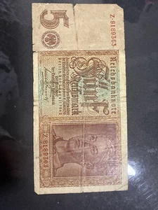 GERMANY DEUTSCHE REICH BANK - 5 REICH MARK 1942 VERY NICE NOTE - Picture 1 of 2