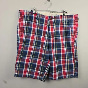 Abercrombie & Fitch Shorts Mens W36 Red Blue Chinos Check Casual Button Fly - Picture 1 of 11