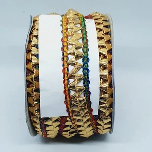 Cinta trenza india multicolor arco iris y oro 20 mm adorno costura  - Imagen 1 de 1