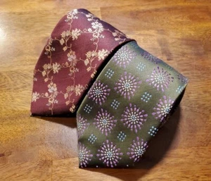 Ben Sherman - 3.5" Wide Floral Design (2) Silk Neckties - Men's Classic Ties - Picture 1 of 6