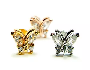 1 pieza Gemas CZ Mariposa 16 g Labret Acero Enroscado Internamente Monroe Tragus Helix - Imagen 1 de 14