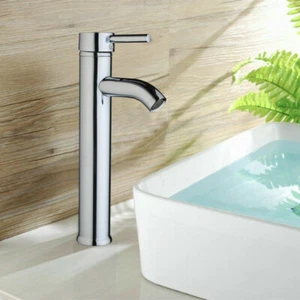 Silver Bathroom Basin Sink Mixer Faucet Single Handle Deck Mounted Brass Taps - Picture 1 of 7