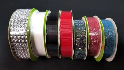 Floral Garden Ribbon Glitter Pink, Blue & Multi Color, Satin + 7 Spools Crafts - Image 1 of 4