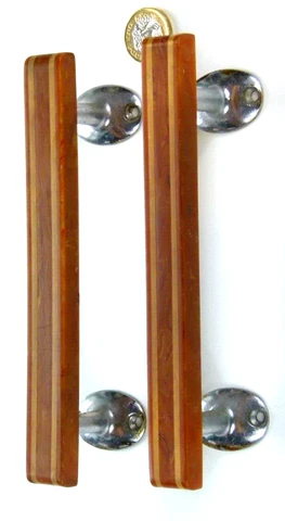 PAIR RARE MARBLED LUCITE/EARLY PLASTIC &CHROME DOOR HANDLES/PULLS ART DECO 1950s Cover