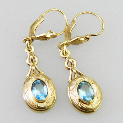Sehr schöne alte 333er Gold Ohrringe mit blauen Farbsteine -R211 - Bild 1 von 4