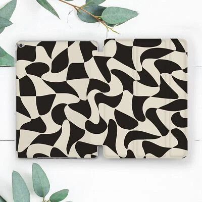 Beige Black Warped Wavy Check Case For iPad 10.2 Pro 12.9 11 9.7 Air 4 5 Mini - Image 1 of 4