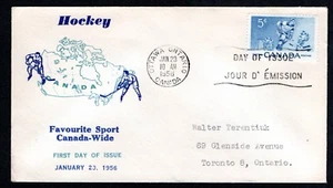 Briefmarke Eishockey 1956 Ersttagsbrief. 2 Spieler auf Karte Kanada Gütesiegel - Bild 1 von 2