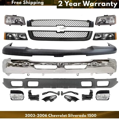 Front Bumper Chrome & Headlights Kit For 2003-2006 Chevrolet Silverado 1500 - Imagem 1 de 4