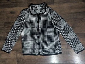 Christopher & Banks Black & White Houndstooth Knit Sweater Blazer Button Large - Picture 1 of 17