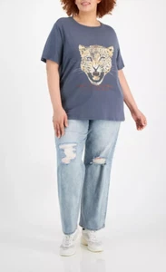 Grayson Threads Black Women's Plus Size 2X Cotton Leopard Graphic T-Shirt Gray - Picture 1 of 2
