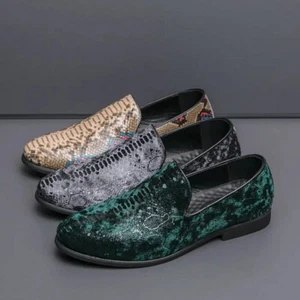Slip on Loafers Mens Faux Leather Snakeskin Printed Casual Party Nightclub Shoes - Picture 1 of 19